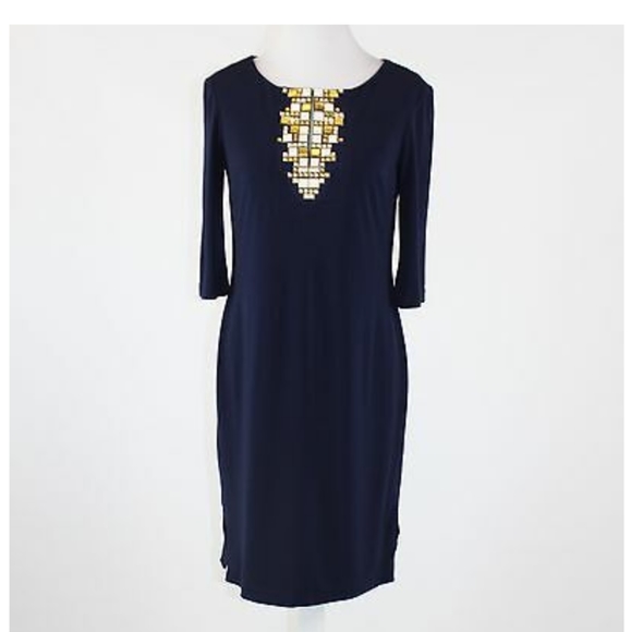 Anne Klein 3/4 sleeve Navy Blue stretch dress - Picture 1 of 7